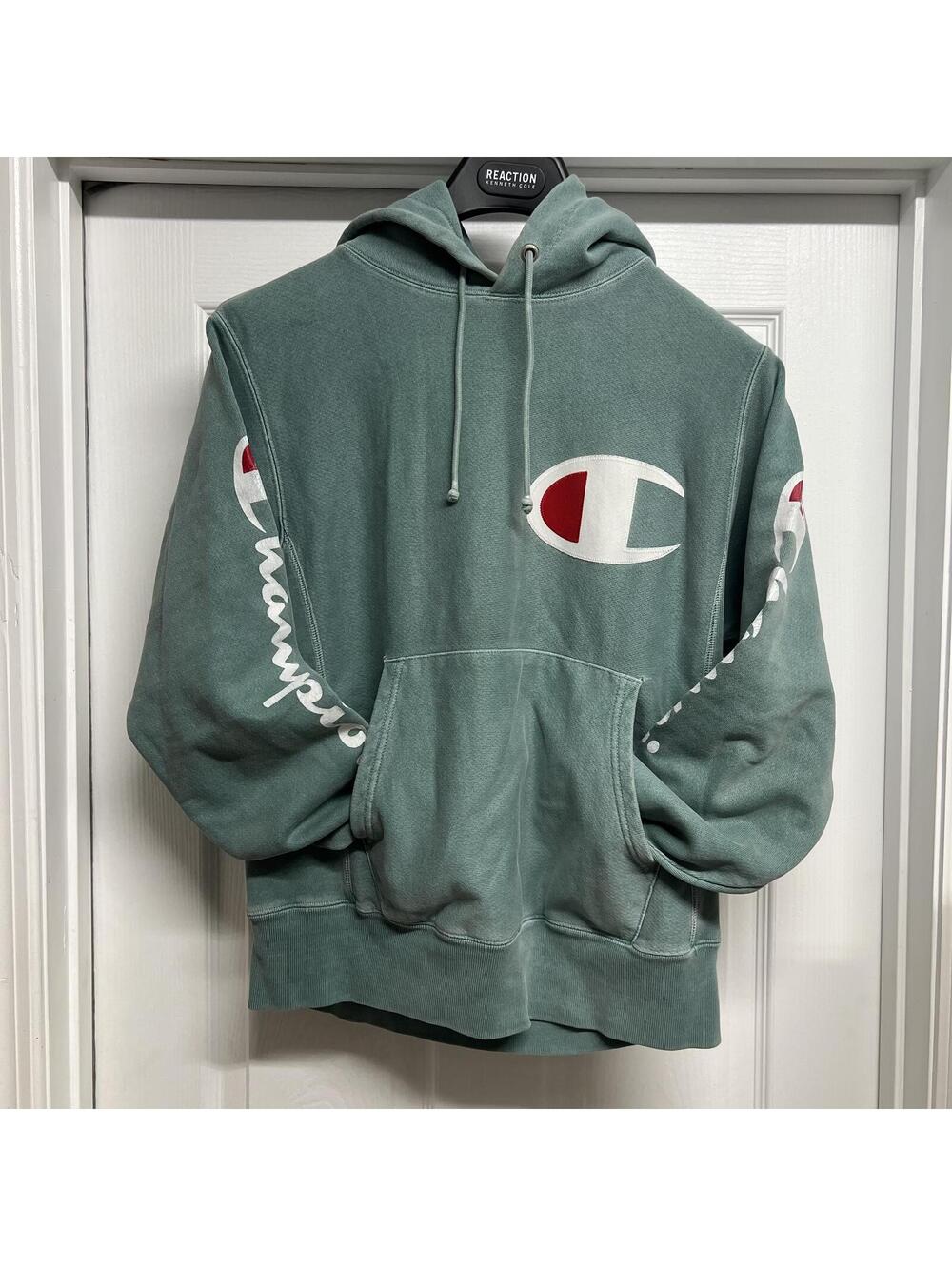 Vintage Faded Champion Reverse Weave Hoodie Sz. S Sleeve Hit Sage Green Y2K